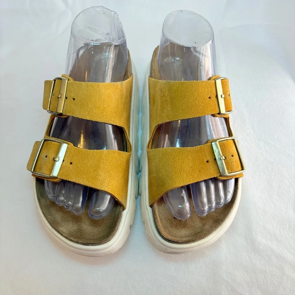 Papillio by Birkenstock Arizona Chunky Suede Platform Sandals Ochre Yellow 37